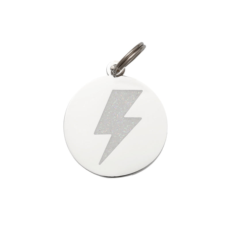 Lightning Bolt ID Tag - White-Silver